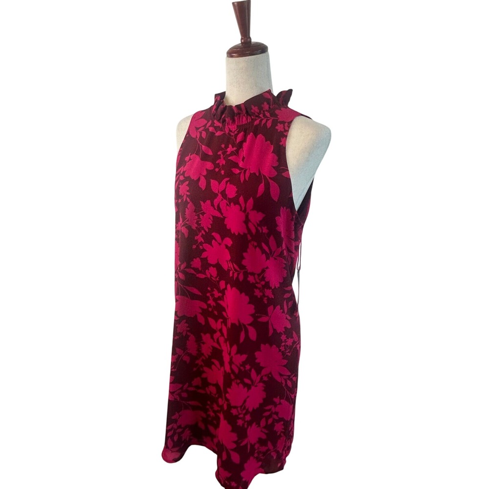 NWT Gibson Shift Dress Women's Size Medium Floral Ruffle Mock Neck Sleeveless